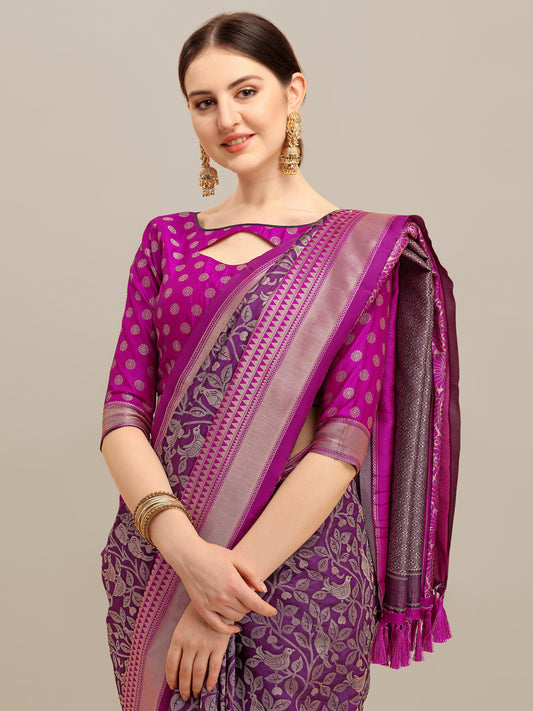 Dhiyona RV Women's Banarasi Silk With silver Zari weaving Saree  ( KVD1185 )