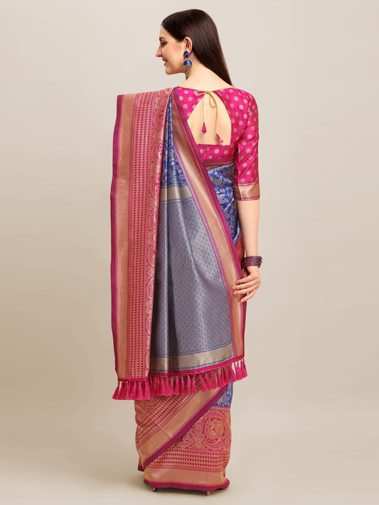 Dhiyona RV Women's Banarasi Silk With silver Zari weaving Saree  ( KVD1186 )