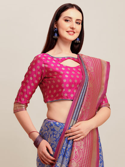 Dhiyona RV Women's Banarasi Silk With silver Zari weaving Saree  ( KVD1186 )