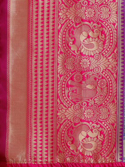Dhiyona RV Women's Banarasi Silk With silver Zari weaving Saree  ( KVD1186 )