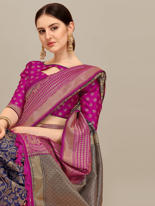 Dhiyona RV Women's Banarasi Silk With silver Zari weaving Saree  ( KVD1187 )