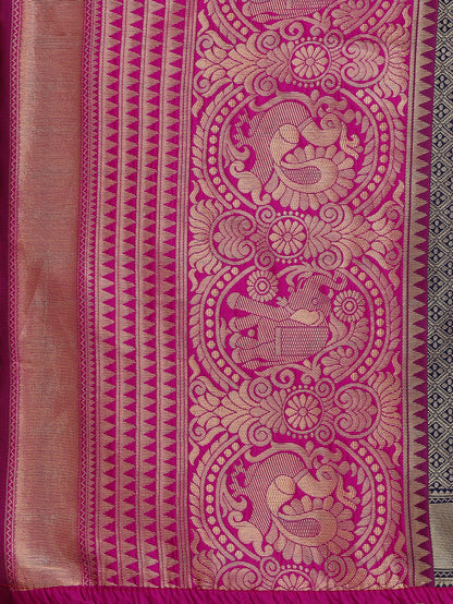 Dhiyona RV Women's Banarasi Silk With silver Zari weaving Saree  ( KVD1187 )
