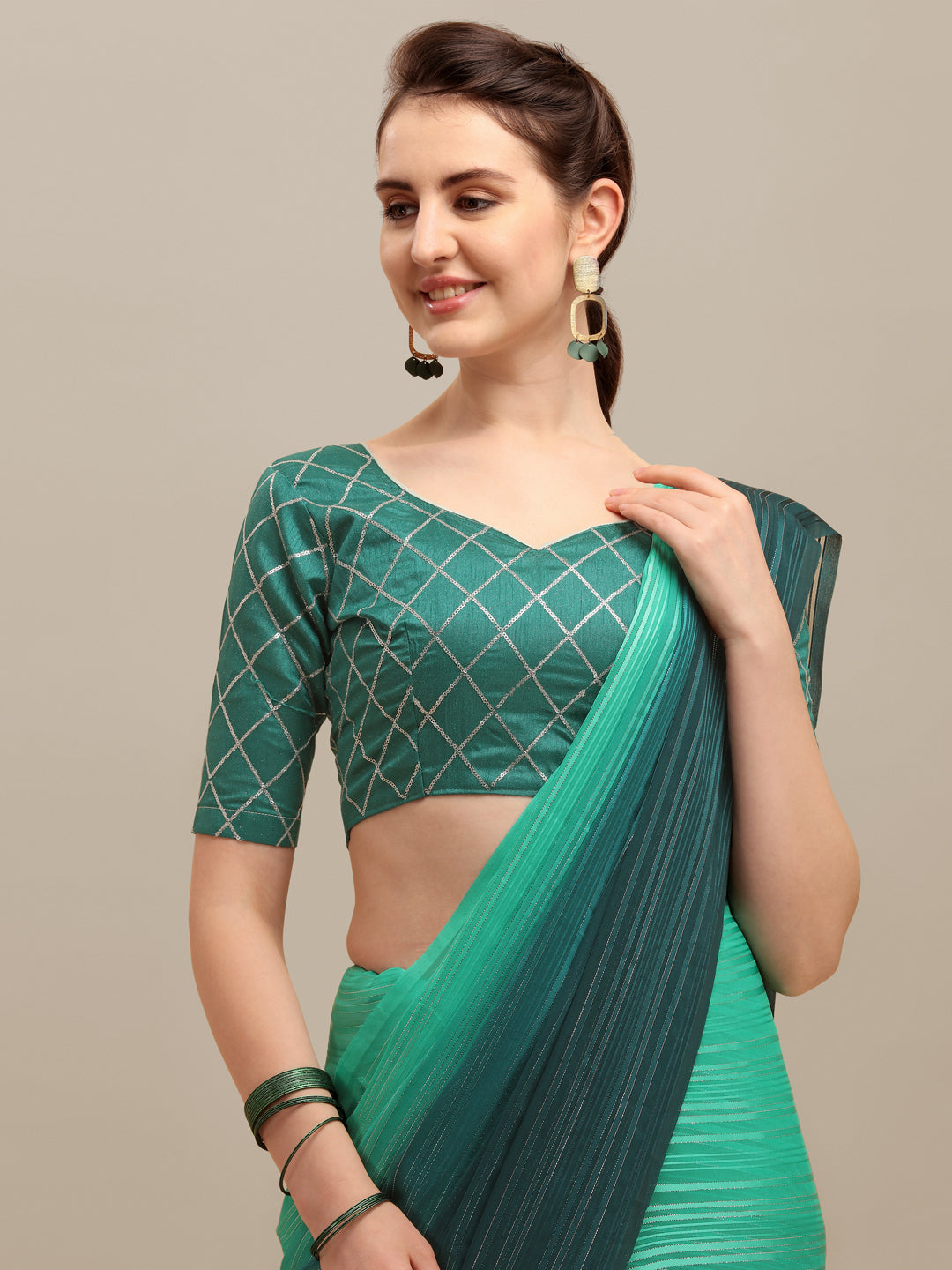 Dhiyona RV Women's Silk Blend Silver Zari Weaving Saree With Sequins Blouse ( KVD1189 )