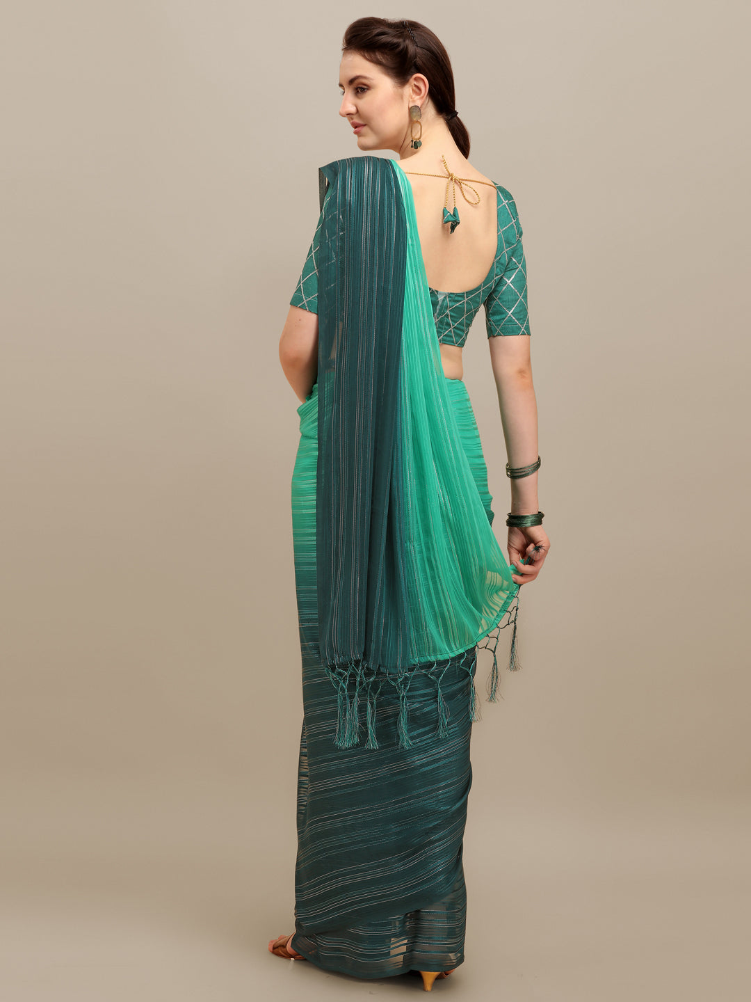 Dhiyona RV Women's Silk Blend Silver Zari Weaving Saree With Sequins Blouse ( KVD1189 )