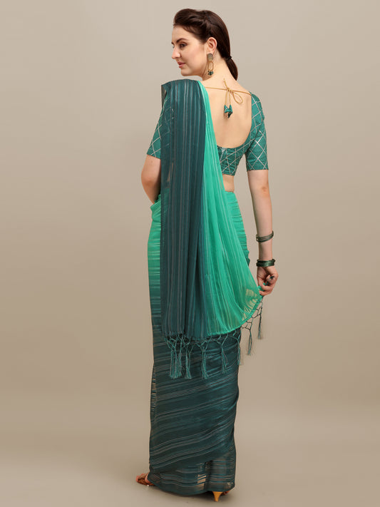 Dhiyona RV Women's Silk Blend Silver Zari Weaving Saree With Sequins Blouse ( KVD1189 )