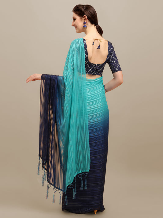 Dhiyona RV Women's Silk Blend Silver Zari Weaving Saree With Sequins Blouse ( KVD1192 )