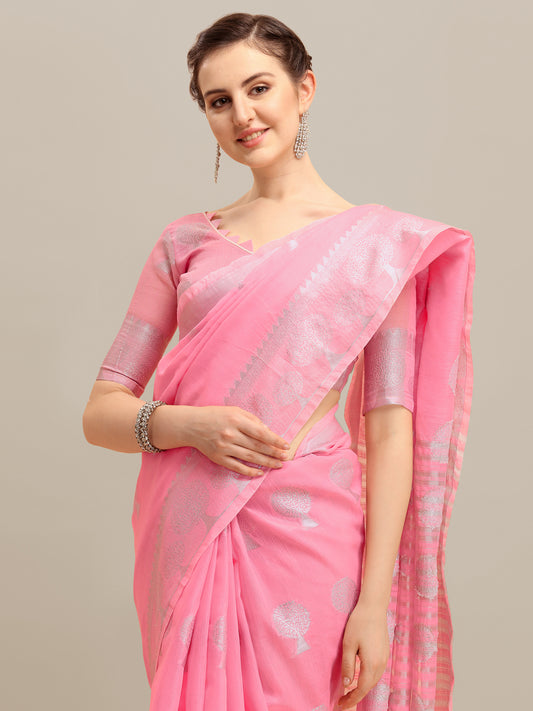 Dhiyona RV Women's Banarasi Cotton Silk With Silver Zari weaving Saree  ( KVD1194 )