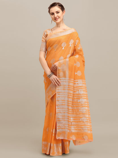 Dhiyona RV Women's Banarasi Cotton Silk With Silver Zari weaving Saree  ( KVD1199 )