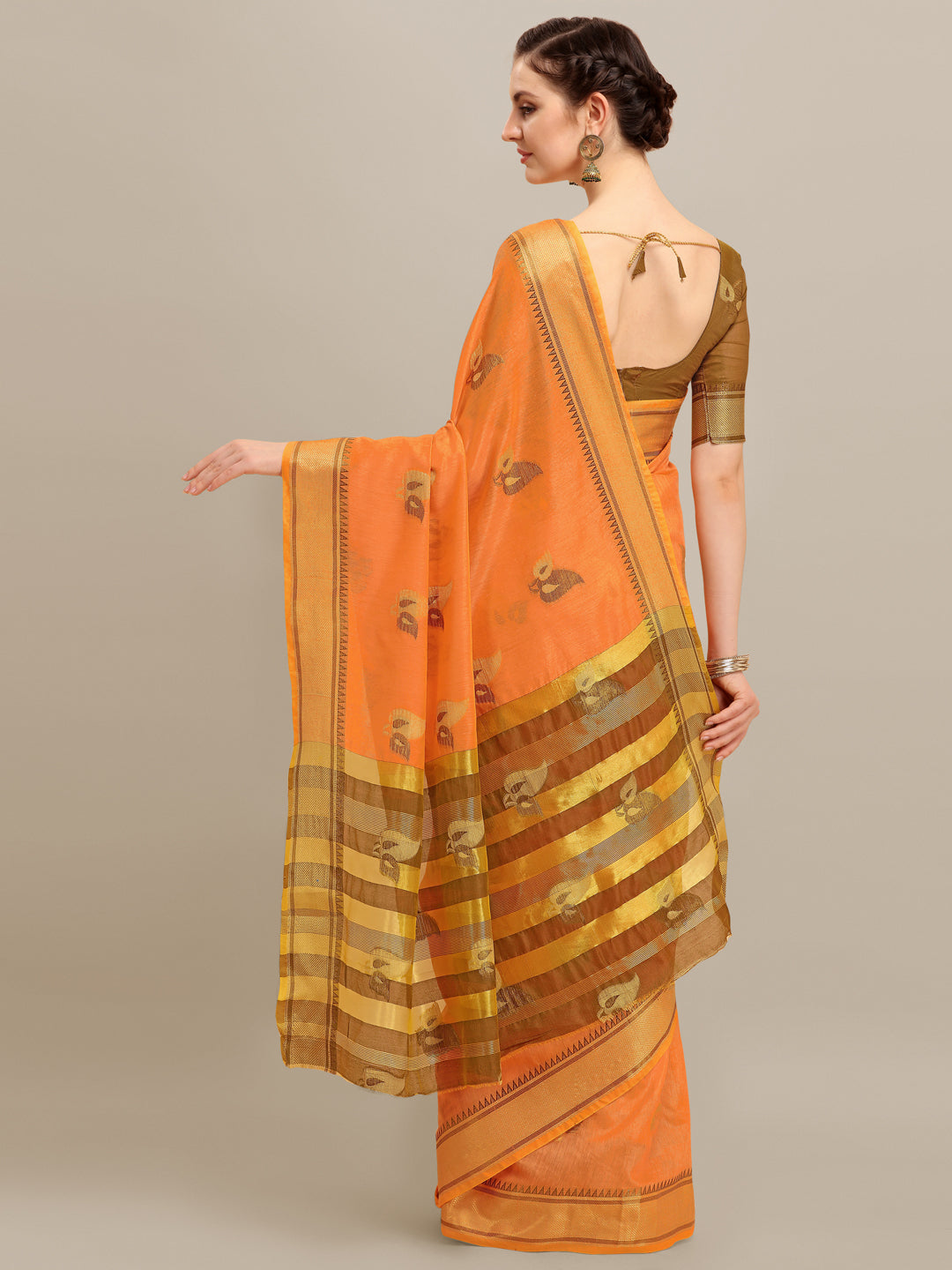 Dhiyona RV Women's Linen Cotton Silk Floral Zari Printed Work  Exclusive Saree ( KVD1206 )
