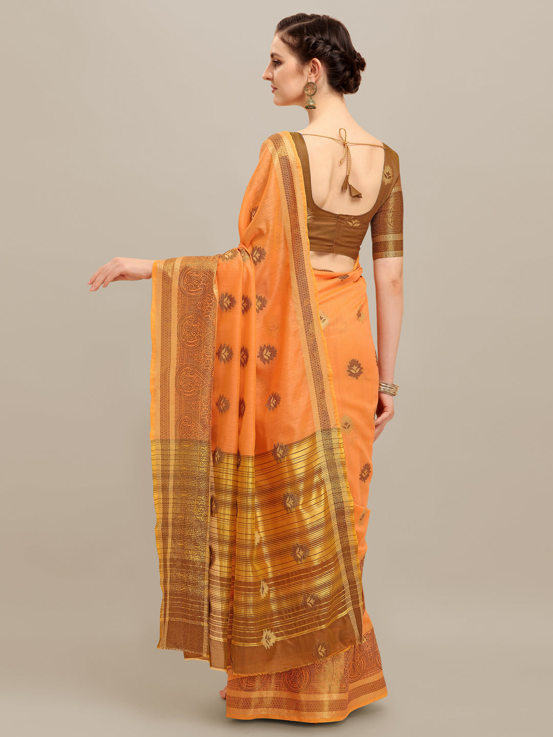 Dhiyona RV Women's Linen Cotton Silk Floral Zari Printed Work  Exclusive Saree ( KVD1210 )