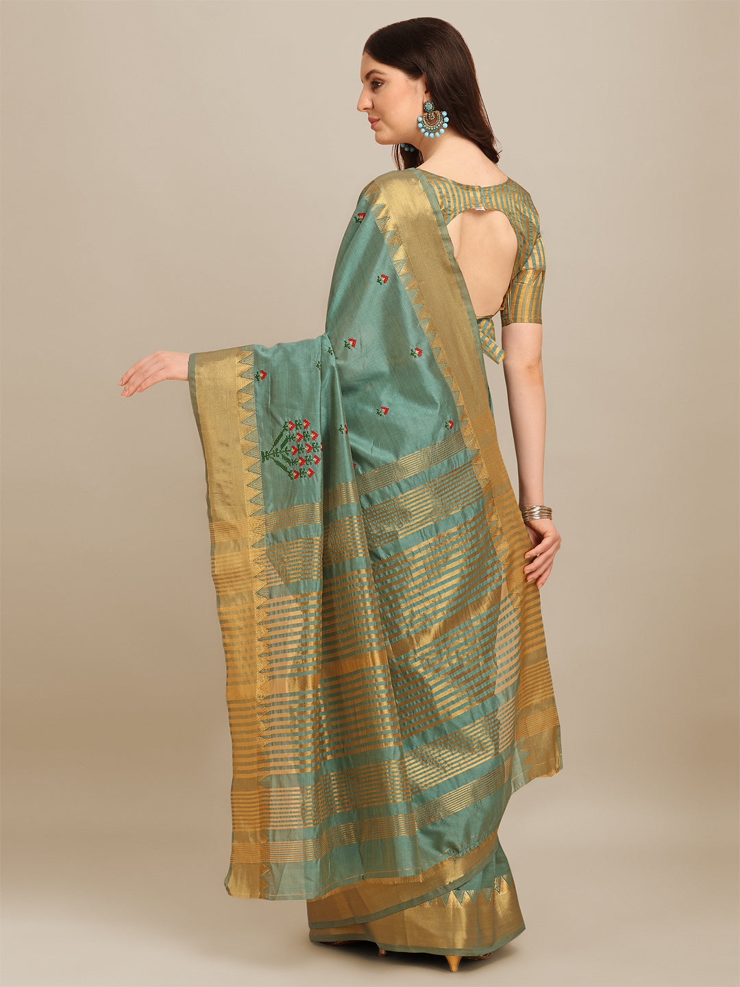 Dhiyona RV Women's Assam Silk Colorful Thread Embroidered Saree ( KVD1222 )