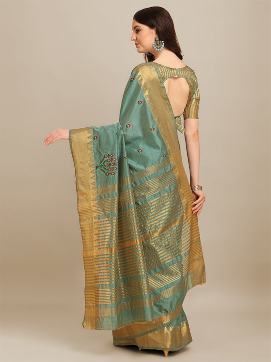 Dhiyona RV Women's Assam Silk Colorful Thread Embroidered Saree ( KVD1222 )