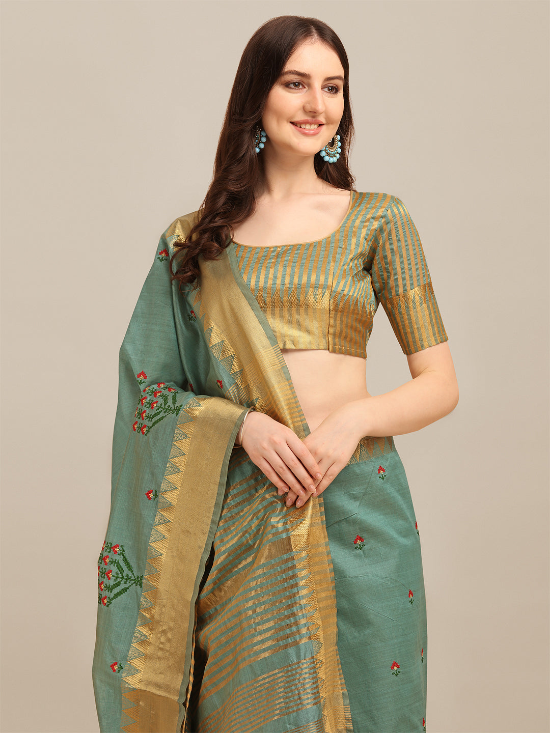 Dhiyona RV Women's Assam Silk Colorful Thread Embroidered Saree ( KVD1222 )