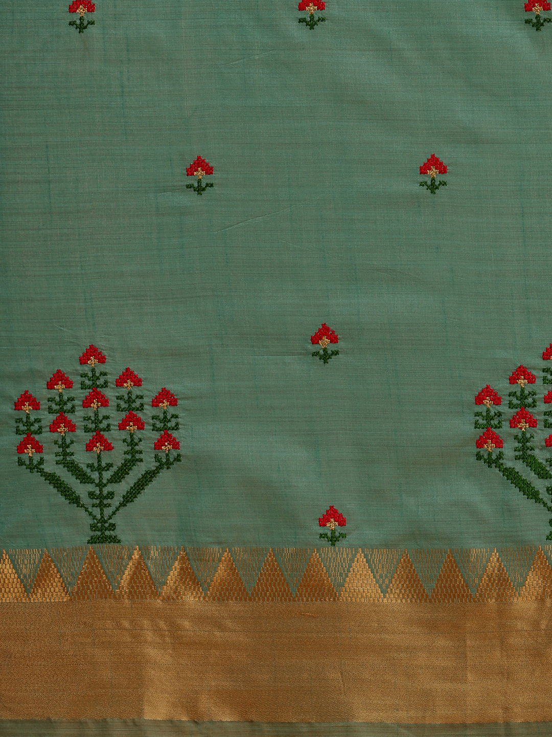 Dhiyona RV Women's Assam Silk Colorful Thread Embroidered Saree ( KVD1222 )