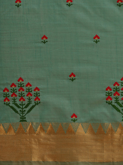 Dhiyona RV Women's Assam Silk Colorful Thread Embroidered Saree ( KVD1222 )