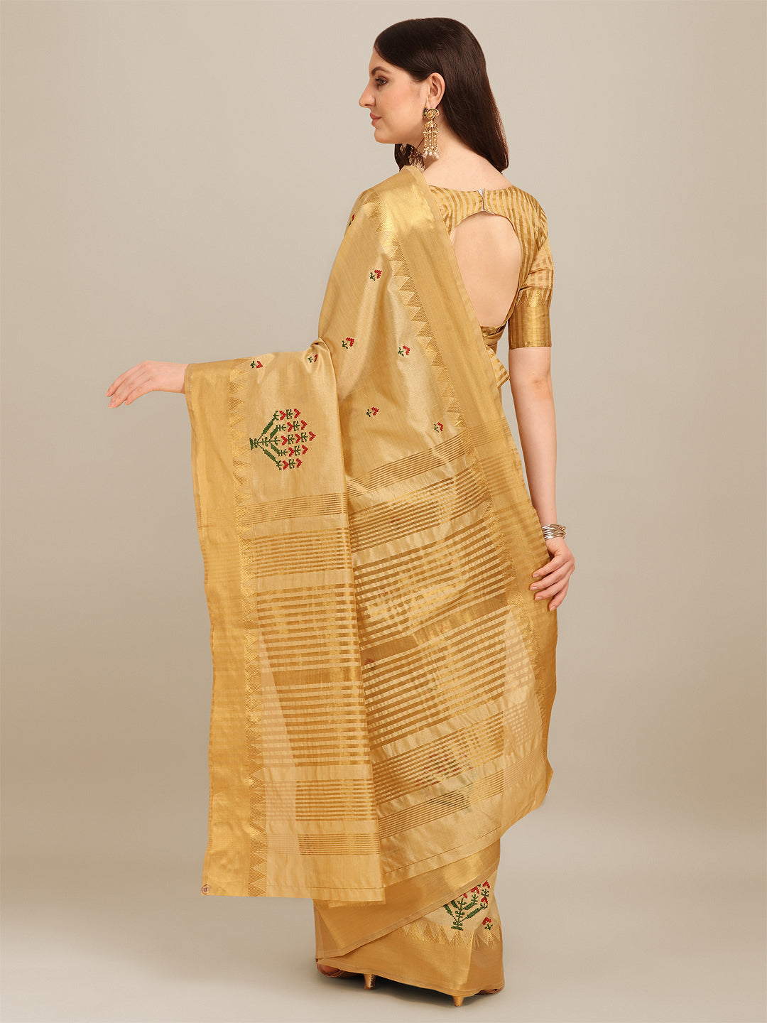 Dhiyona RV Women's Assam Silk Colorful Thread Embroidered Saree ( KVD1223 )