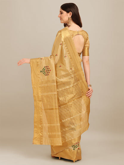 Dhiyona RV Women's Assam Silk Colorful Thread Embroidered Saree ( KVD1223 )
