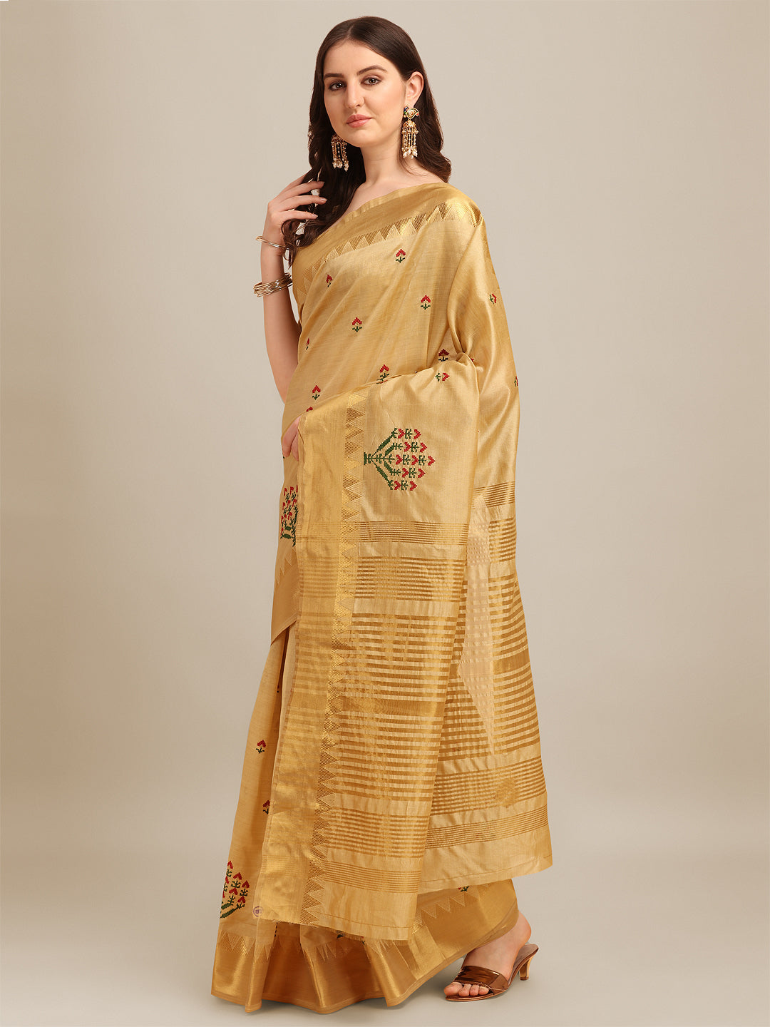 Dhiyona RV Women's Assam Silk Colorful Thread Embroidered Saree ( KVD1223 )