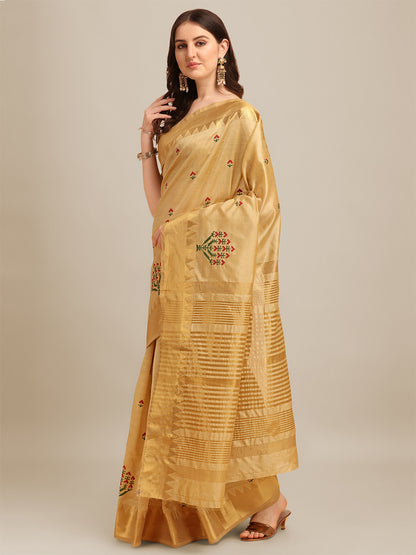 Dhiyona RV Women's Assam Silk Colorful Thread Embroidered Saree ( KVD1223 )