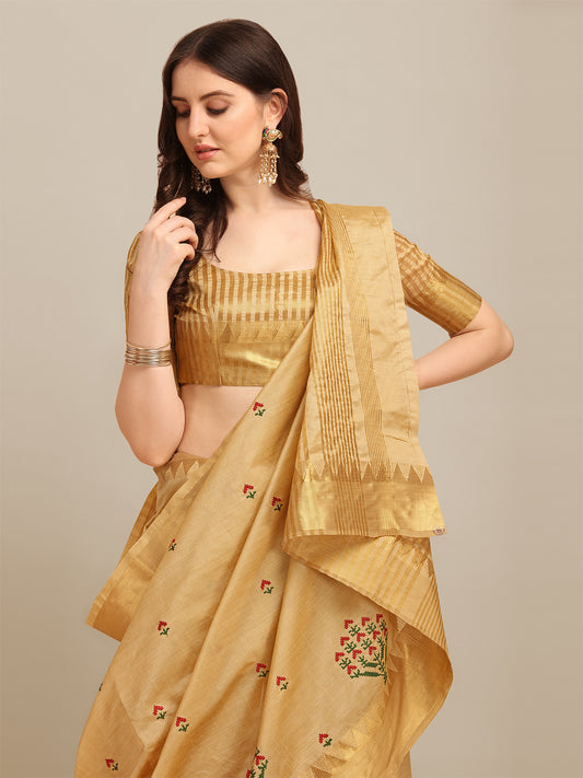 Dhiyona RV Women's Assam Silk Colorful Thread Embroidered Saree ( KVD1223 )