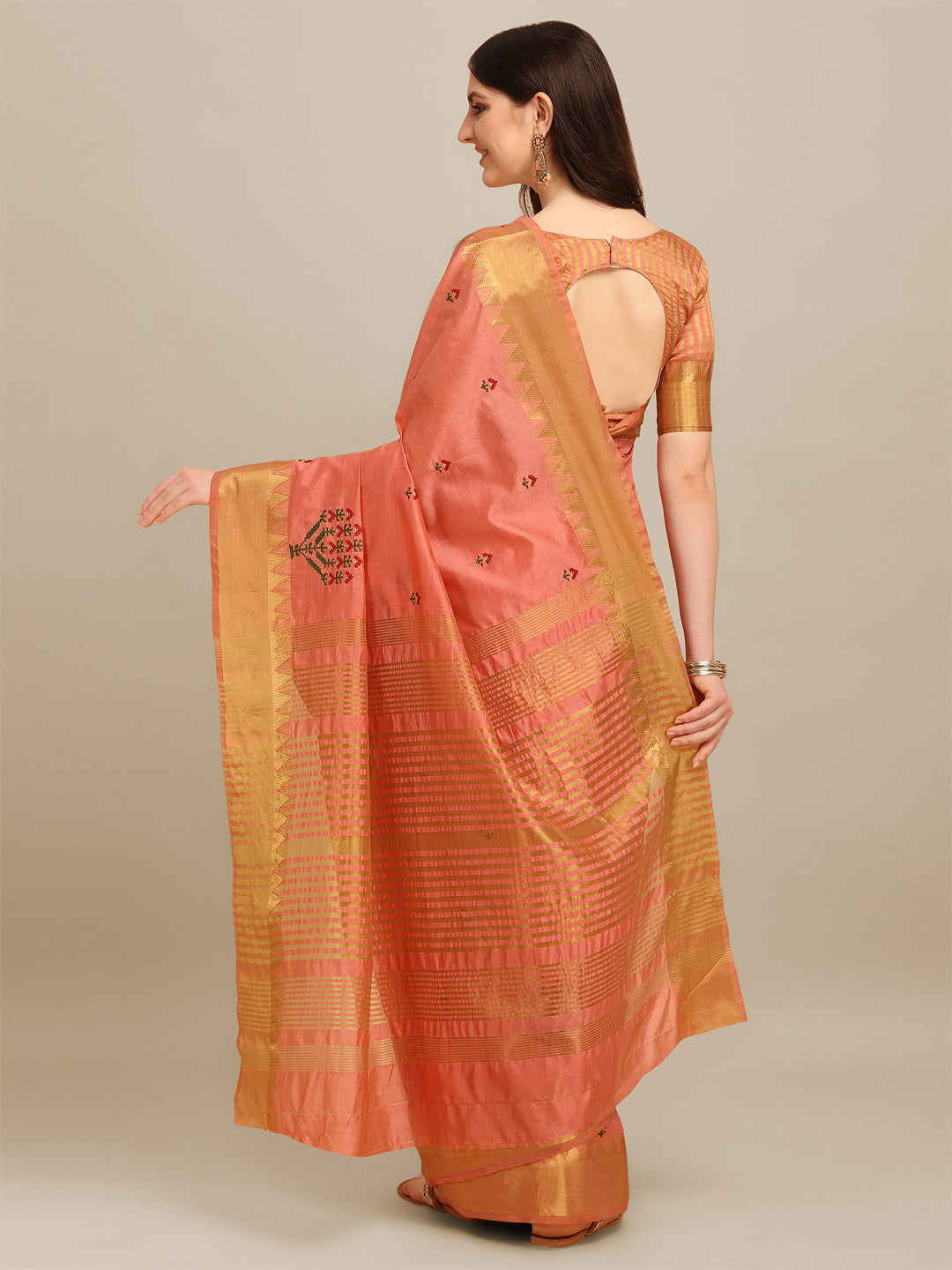Dhiyona RV Women's Assam Silk Colorful Thread Embroidered Saree ( KVD1224 )