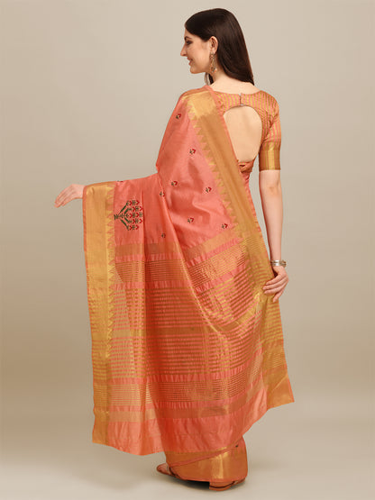 Dhiyona RV Women's Assam Silk Colorful Thread Embroidered Saree ( KVD1224 )
