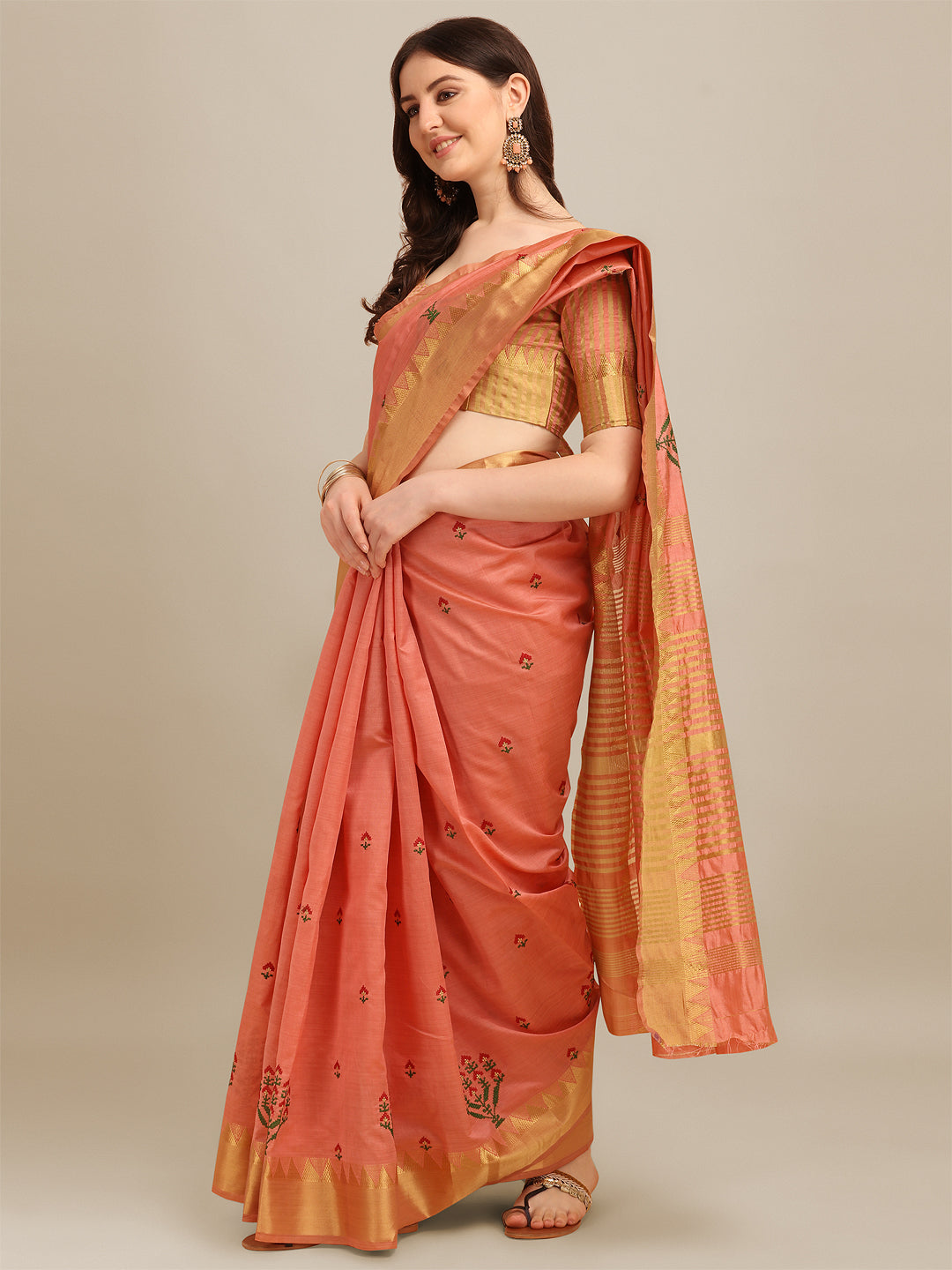 Dhiyona RV Women's Assam Silk Colorful Thread Embroidered Saree ( KVD1224 )