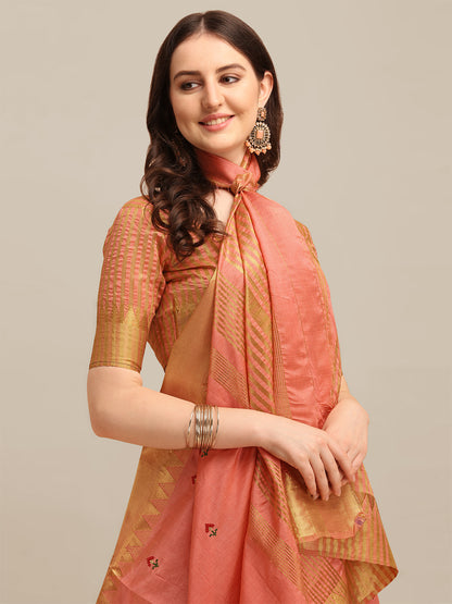 Dhiyona RV Women's Assam Silk Colorful Thread Embroidered Saree ( KVD1224 )