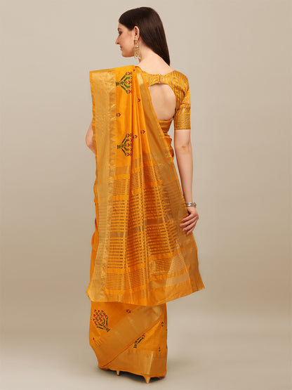 Dhiyona RV Women's Assam Silk Colorful Thread Embroidered Saree ( KVD1225 )