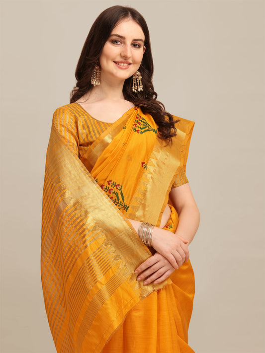 Dhiyona RV Women's Assam Silk Colorful Thread Embroidered Saree ( KVD1225 )