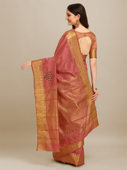 Dhiyona RV Women's Assam Silk Colorful Thread Embroidered Saree ( KVD1227 )