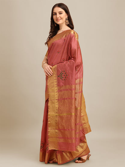 Dhiyona RV Women's Assam Silk Colorful Thread Embroidered Saree ( KVD1227 )