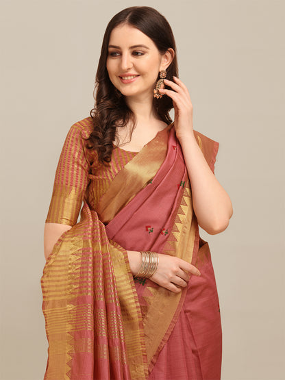 Dhiyona RV Women's Assam Silk Colorful Thread Embroidered Saree ( KVD1227 )
