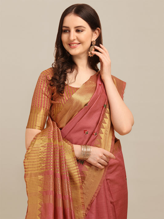 Dhiyona RV Women's Assam Silk Colorful Thread Embroidered Saree ( KVD1227 )