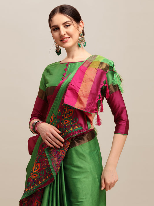 Dhiyona RV Women's Designer Traditional Embroidered Cotton Silk Saree With Blouse ( KVD1232 )