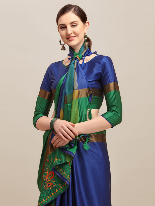 Dhiyona RV Women's Designer Traditional Embroidered Cotton Silk Saree With Blouse ( KVD1233 )