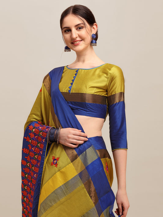 Dhiyona RV Women's Designer Traditional Embroidered Cotton Silk Saree With Blouse ( KVD1242 )
