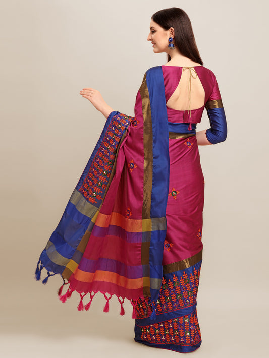 Dhiyona RV Women's Designer Traditional Embroidered Cotton Silk Saree With Blouse ( KVD1244 )