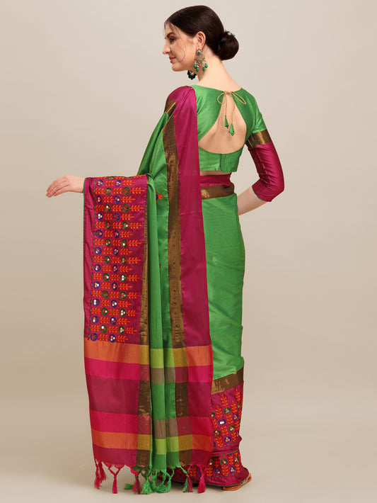 Dhiyona RV Women's Designer Traditional Embroidered Cotton Silk Saree With Blouse ( KVD1246 )