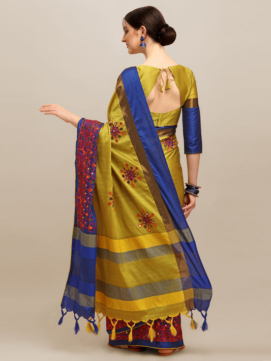Dhiyona RV Women's Designer Traditional Embroidered Cotton Silk Saree With Blouse ( KVD1254 )