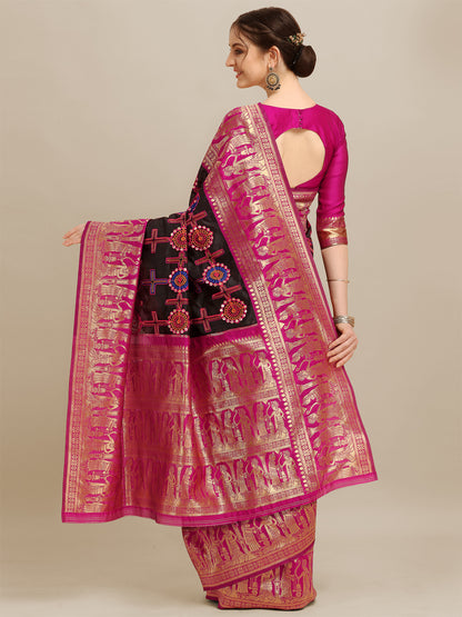Dhiyona RV Women's Banarasi Jacquard With Zari Weaving And Kutchi Embroidered Saree  ( KVD1264 )