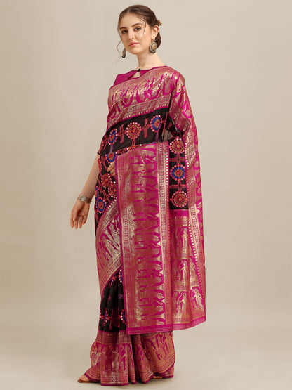 Dhiyona RV Women's Banarasi Jacquard With Zari Weaving And Kutchi Embroidered Saree  ( KVD1264 )