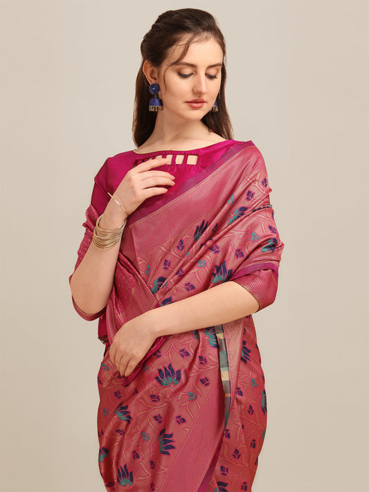 Dhiyona RV Women's Banarasi Cotton Silk With Zari Weaving  Saree With Blouse  ( KVD1271 )