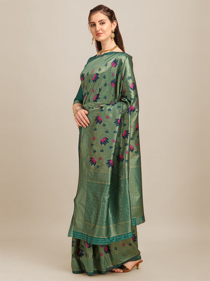 Dhiyona RV Women's Banarasi Cotton Silk With Zari Weaving  Saree With Blouse  ( KVD1272 )