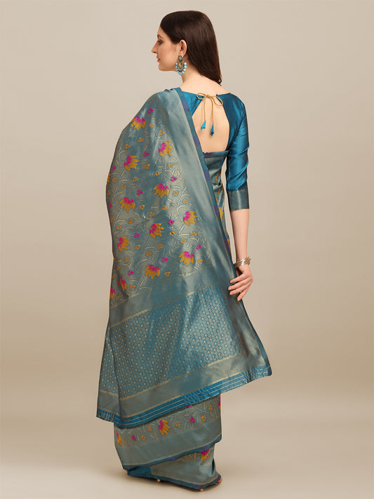 Dhiyona RV Women's Banarasi Cotton Silk With Zari Weaving  Saree With Blouse  ( KVD1274 )