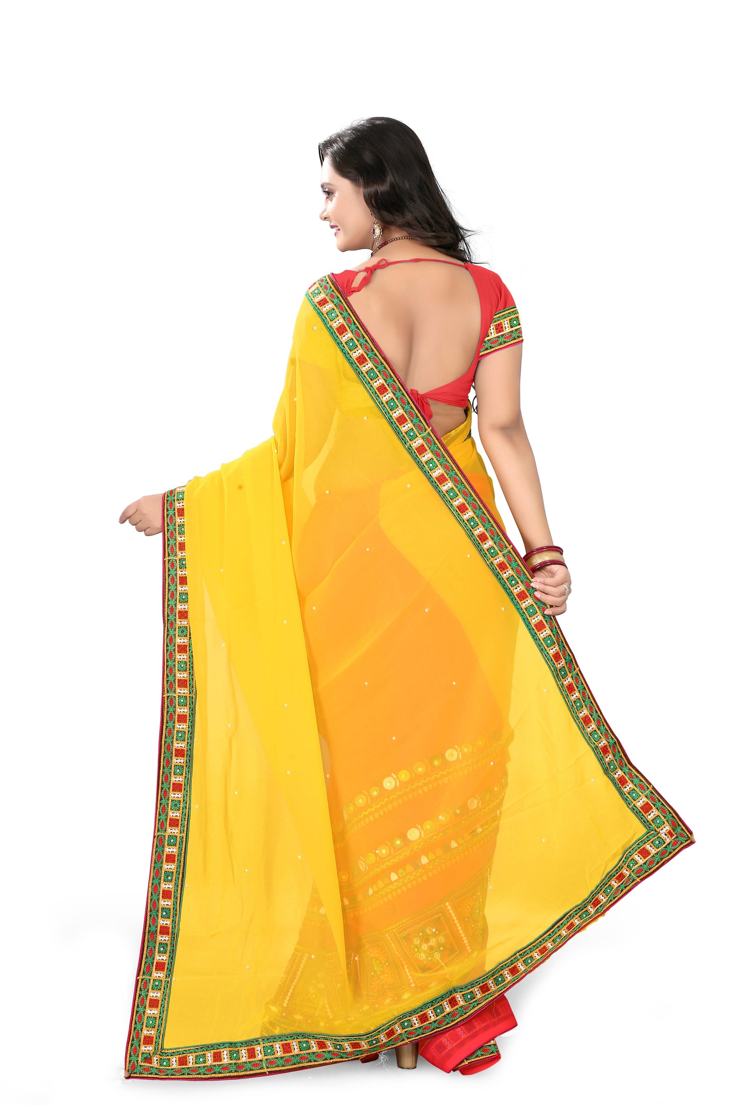 Dhiyona RV Women's Designer Half & Half Georgette Embroidery Work Saree With Blouse ( KVD13 )