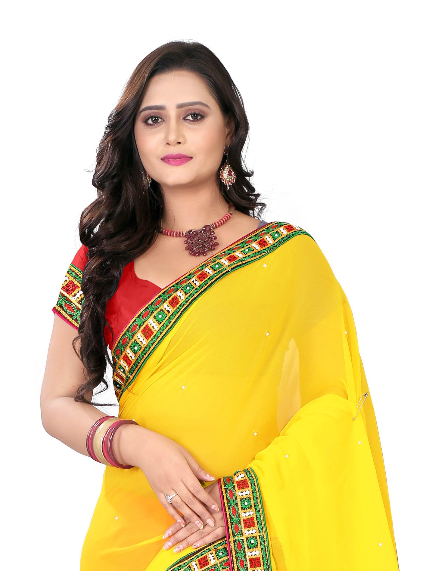 Dhiyona RV Women's Designer Half & Half Georgette Embroidery Work Saree With Blouse ( KVD13 )