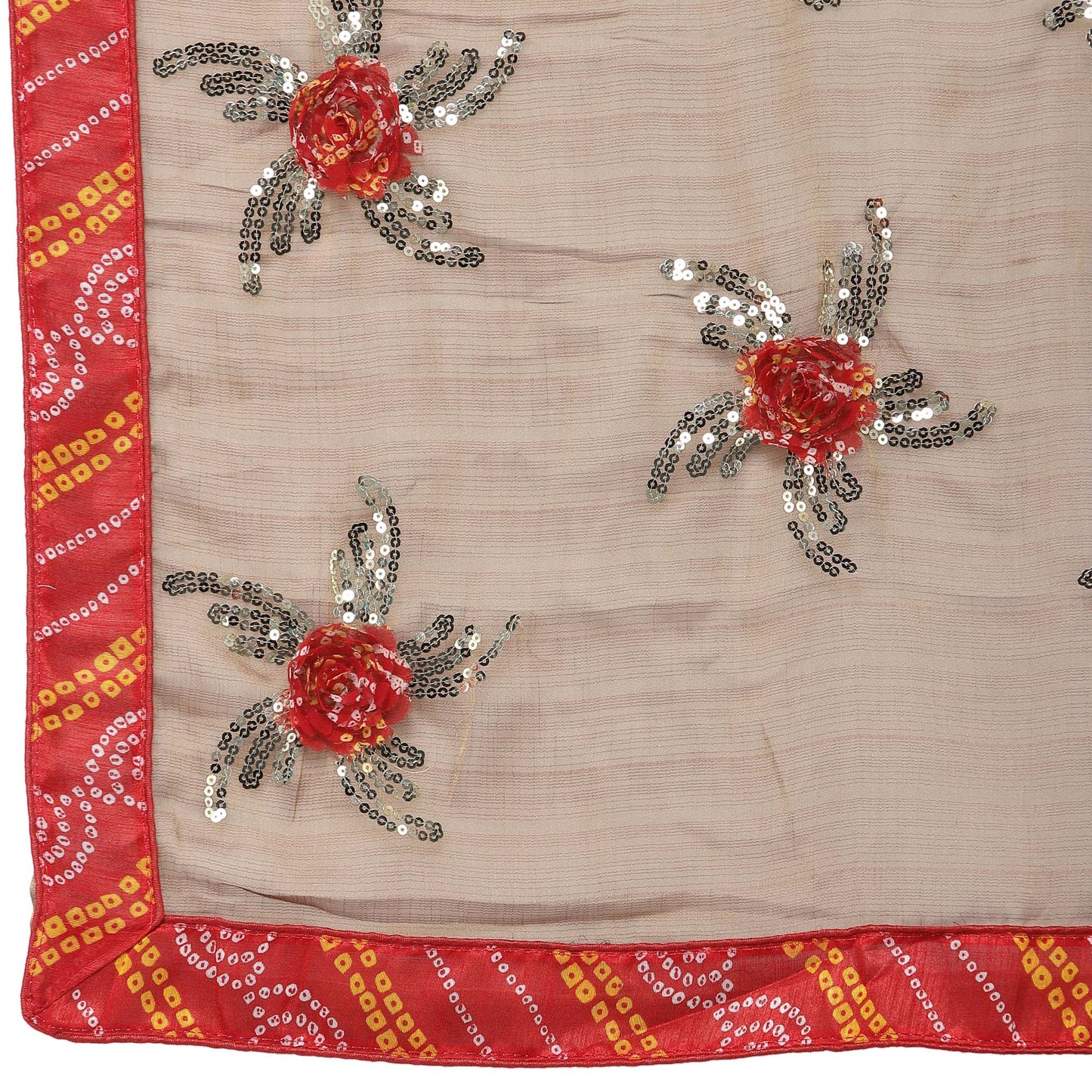 Dhiyona RV Women's Chiffon Saree With Sequine Embroidered Work And Bandhani Flowers. ( KVD1312 )
