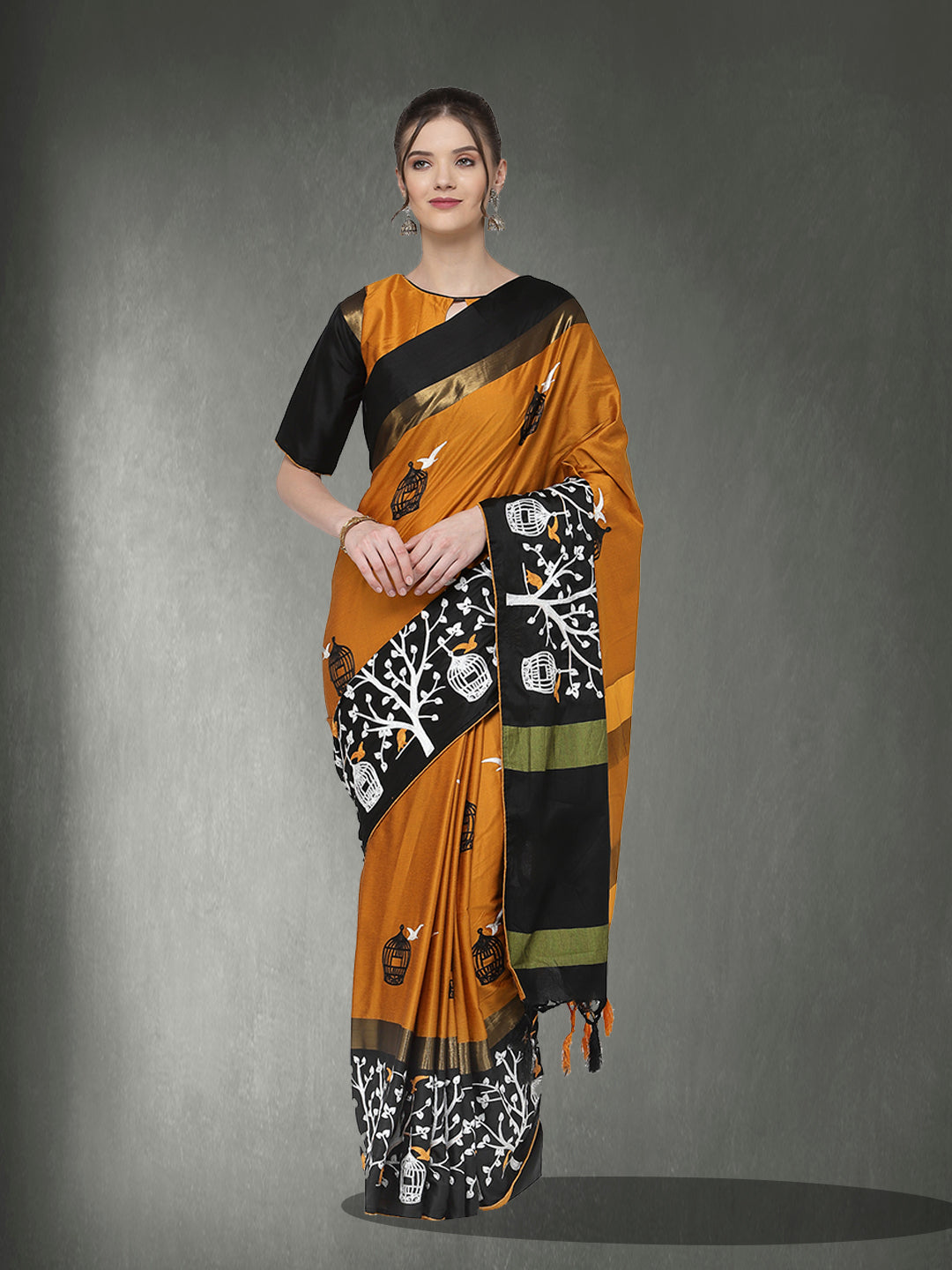 Dhiyona RV Women's Designer Traditional Embroidered Cotton Silk Saree With Blouse ( KVD1316 )