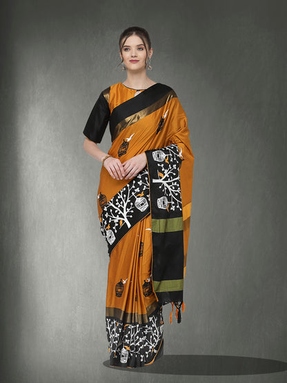 Dhiyona RV Women's Designer Traditional Embroidered Cotton Silk Saree With Blouse ( KVD1316 )
